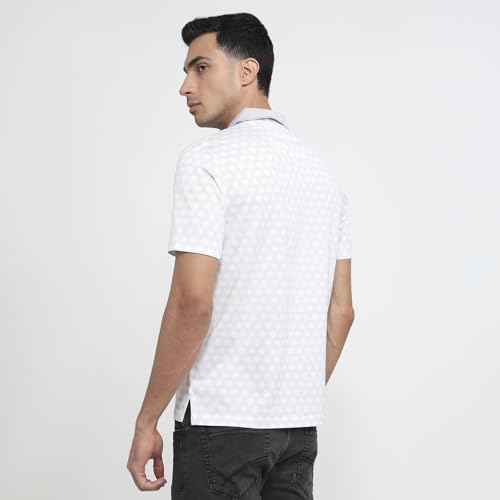 Park Avenue Men Regular Fit Print Pattern Pure Cotton Half Sleeve Polo Neck Casual T-Shirt Medium Grey