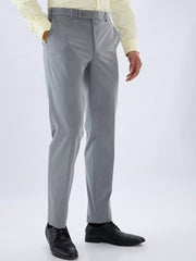 Park Avenue Men Slim Fit Solid Pattern Polyester Blend Flat Front Formal Trouser Dark Grey