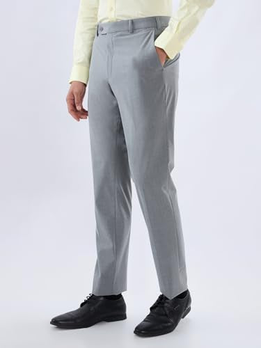 Park Avenue Men Slim Fit Solid Pattern Polyester Blend Flat Front Formal Trouser Dark Grey