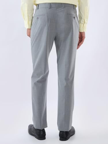 Park Avenue Men Slim Fit Solid Pattern Polyester Blend Flat Front Formal Trouser Dark Grey