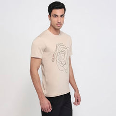 Parx Men Regular Fit Graphic Pattern Rayon Nylon Blend Round Neck Half Sleeve Straight Hem Casual T-Shirt Light Fawn