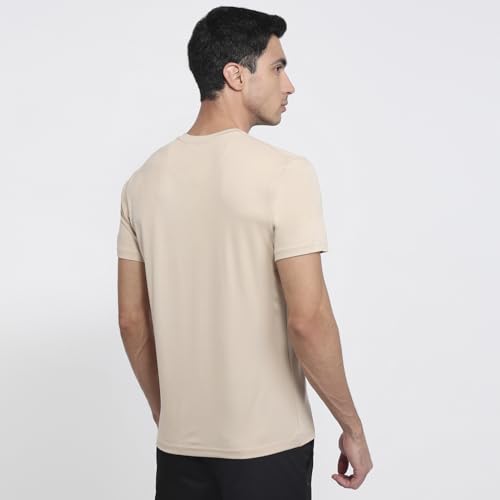 Parx Men Regular Fit Graphic Pattern Rayon Nylon Blend Round Neck Half Sleeve Straight Hem Casual T-Shirt Light Fawn
