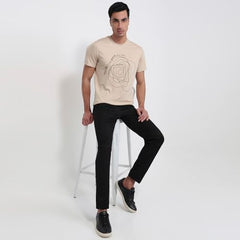 Parx Men Regular Fit Graphic Pattern Rayon Nylon Blend Round Neck Half Sleeve Straight Hem Casual T-Shirt Light Fawn