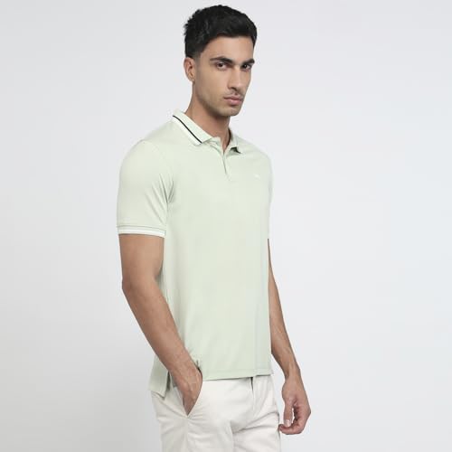 Parx Men Regular Fit Solid Pattern Rayon Blend Polo Neck Half Sleeve Straight Hem Casual T-Shirt Light Green