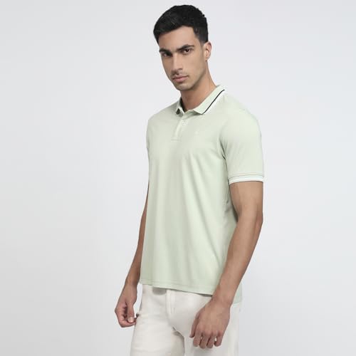 Parx Men Regular Fit Solid Pattern Rayon Blend Polo Neck Half Sleeve Straight Hem Casual T-Shirt Light Green