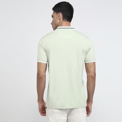 Parx Men Regular Fit Solid Pattern Rayon Blend Polo Neck Half Sleeve Straight Hem Casual T-Shirt Light Green