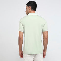 Parx Men Regular Fit Solid Pattern Rayon Blend Polo Neck Half Sleeve Straight Hem Casual T-Shirt Light Green
