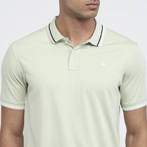 Parx Men Regular Fit Solid Pattern Rayon Blend Polo Neck Half Sleeve Straight Hem Casual T-Shirt Light Green