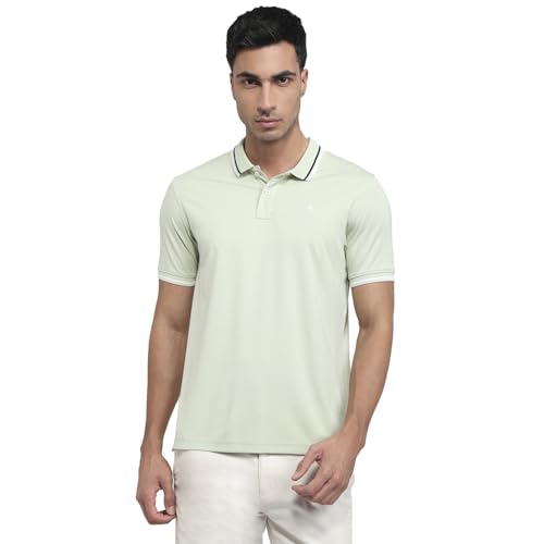 Parx Men Regular Fit Solid Pattern Rayon Blend Polo Neck Half Sleeve Straight Hem Casual T-Shirt Light Green