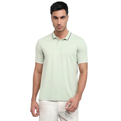 Parx Men Regular Fit Solid Pattern Rayon Blend Polo Neck Half Sleeve Straight Hem Casual T-Shirt Light Green