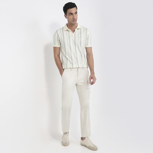 Parx Men Regular Fit Print Pattern Rayon Blend Polo Neck Half Sleeve Straight Hem Casual T-Shirt White