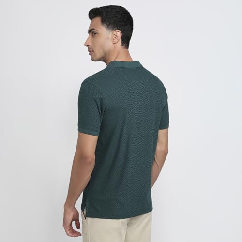 Parx Men Regular Fit Structure Solid Pattern Cotton Polyester Blend Half Sleeve Polo Neck Casual T-Shirt
