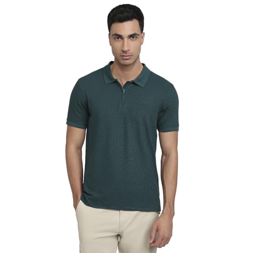 Parx Men Regular Fit Structure Solid Pattern Cotton Polyester Blend Half Sleeve Polo Neck Casual T-Shirt