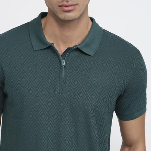 Parx Men Regular Fit Structure Solid Pattern Cotton Polyester Blend Half Sleeve Polo Neck Casual T-Shirt