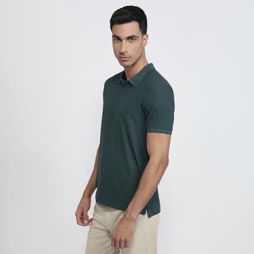 Parx Men Regular Fit Structure Solid Pattern Cotton Polyester Blend Half Sleeve Polo Neck Casual T-Shirt