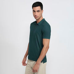Parx Men Regular Fit Structure Solid Pattern Cotton Polyester Blend Half Sleeve Polo Neck Casual T-Shirt