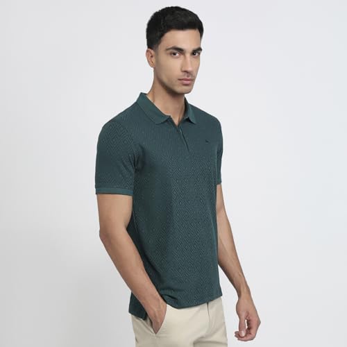 Parx Men Regular Fit Structure Solid Pattern Cotton Polyester Blend Half Sleeve Polo Neck Casual T-Shirt