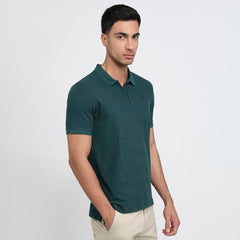Parx Men Regular Fit Structure Solid Pattern Cotton Polyester Blend Half Sleeve Polo Neck Casual T-Shirt