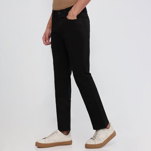 Parx Men Loose Fit Knitted Pattern Cotton Polyester Blend Flat Front Casual Jeans Black