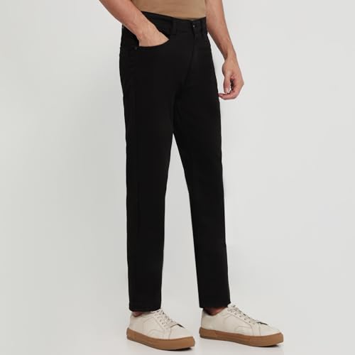 Parx Men Loose Fit Knitted Pattern Cotton Polyester Blend Flat Front Casual Jeans Black