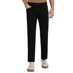 Parx Men Loose Fit Knitted Pattern Cotton Polyester Blend Flat Front Casual Jeans Black