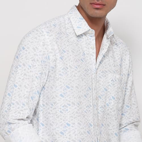 Parx Men Slim Fit Print Pattern Cotton Blend Semi Cutaway Collar Full Sleeve Casual Shirt Blue