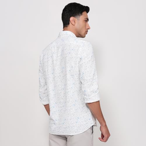 Parx Men Slim Fit Print Pattern Cotton Blend Semi Cutaway Collar Full Sleeve Casual Shirt Blue