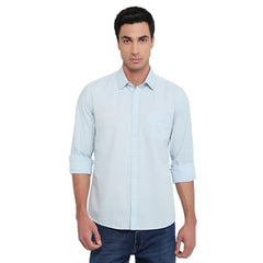 Parx Men Slim Fit Solid Pattern Cotton Blend Semicutaway Collar Full Sleeve Round Hem Casual Shirt Medium Blue