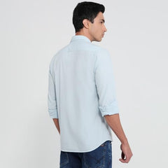 Parx Men Slim Fit Solid Pattern Cotton Blend Semicutaway Collar Full Sleeve Round Hem Casual Shirt Medium Blue