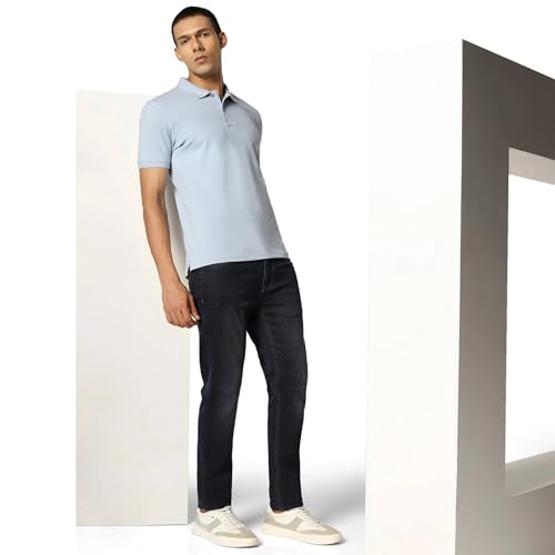 Blackberry men's slim fit light blue polo T-shirt with long sleeves, solid color, and classic collar.