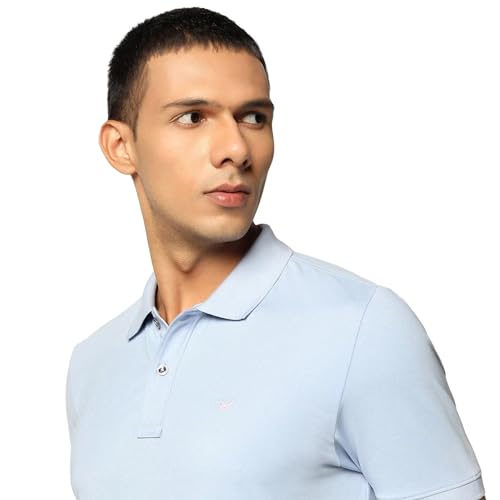 Blackberry Men's slim fit light blue polo T-shirt with short sleeves, solid color, casual style, and classic collar.