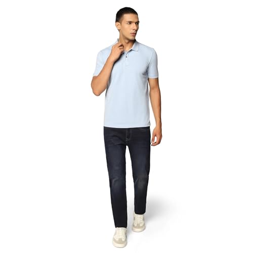 Blackberry men's slim fit light blue polo T-shirt with a classic collar and short sleeves, made from soft, solid fabric.