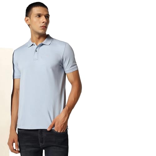 Blackberrys men's slim fit light blue polo T-shirt, long sleeve, solid color, casual upper wear, front view