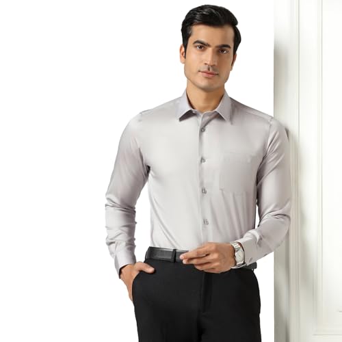 Blackberry men's aqua slim fit shirt with full sleeves, smooth finish, and structured design for casual and office wear.