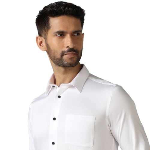 Blackberry men's formal shirt in navy blue with a crisp collar and button-down front, displayed on a hanger.