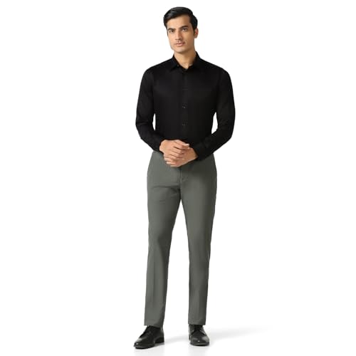 Blackberry men's formal shirt in jet black with sailor collar, long sleeves, and button front, displayed on a hanger.