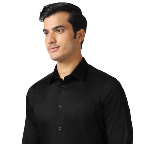 Blackberry men's formal shirt in sailor jet black, featuring a classic collar and button-down front, suitable for office wear.