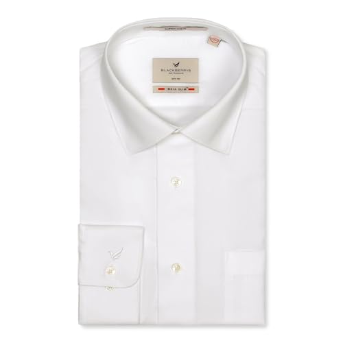 Blackberry Men Super White India Slim Fit Formal Shirt with full sleeves, streamlined tailoring, perfect for versatile everyday style.