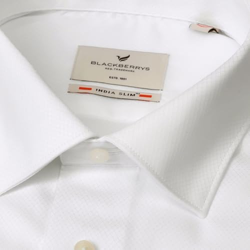 Blackberry Men super white slim fit formal shirt with full sleeves, streamlined tailoring, ideal for everyday professional wear, size 40.