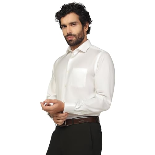 Blackberry Men Super White India Slim Fit Formal Shirt with full sleeves, tailored fit, ideal for everyday professional wear, size 40.