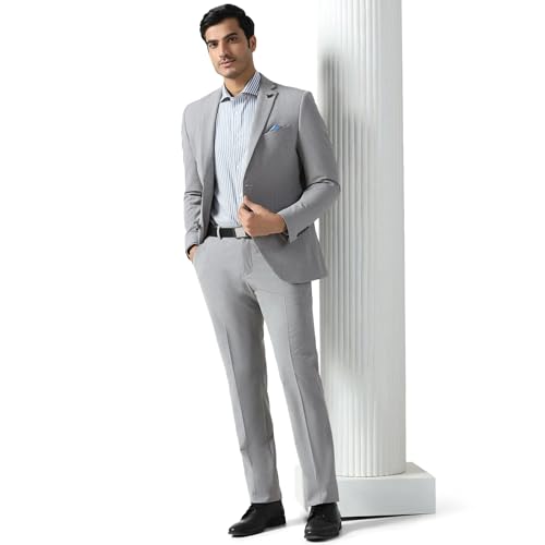 blackberrys Men's Slim Fit Solid Grey Formal Suit