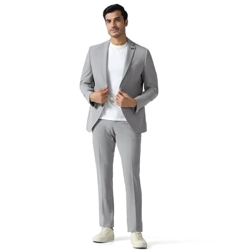 blackberrys Men's Slim Fit Solid Grey Formal Suit
