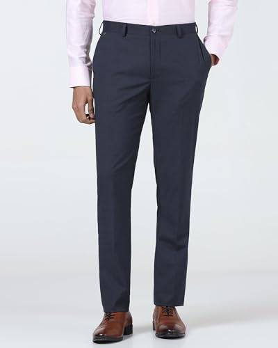 Blackberrys Men's Beige Polyester Blend Mini-Checks Slim Fit Formal Trousers