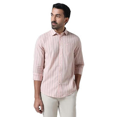 Blackberrys Men's Cotton Vertical-Stripes Light-Pink Slim-Fit Shirts