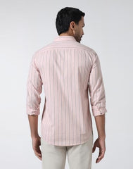 Blackberrys Men's Cotton Vertical-Stripes Light-Pink Slim-Fit Shirts