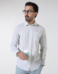 Blackberrys Men's Cotton Vertical-Stripes White Slim-Fit Shirts