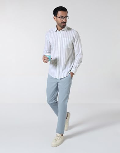 Blackberrys Men's Cotton Vertical-Stripes White Slim-Fit Shirts