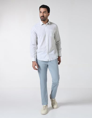 Blackberrys Men's Cotton Vertical-Stripes White Slim-Fit Shirts