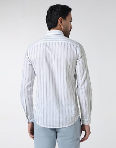 Blackberrys Men's Cotton Vertical-Stripes White Slim-Fit Shirts