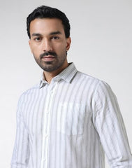 Blackberrys Men's Cotton Vertical-Stripes White Slim-Fit Shirts